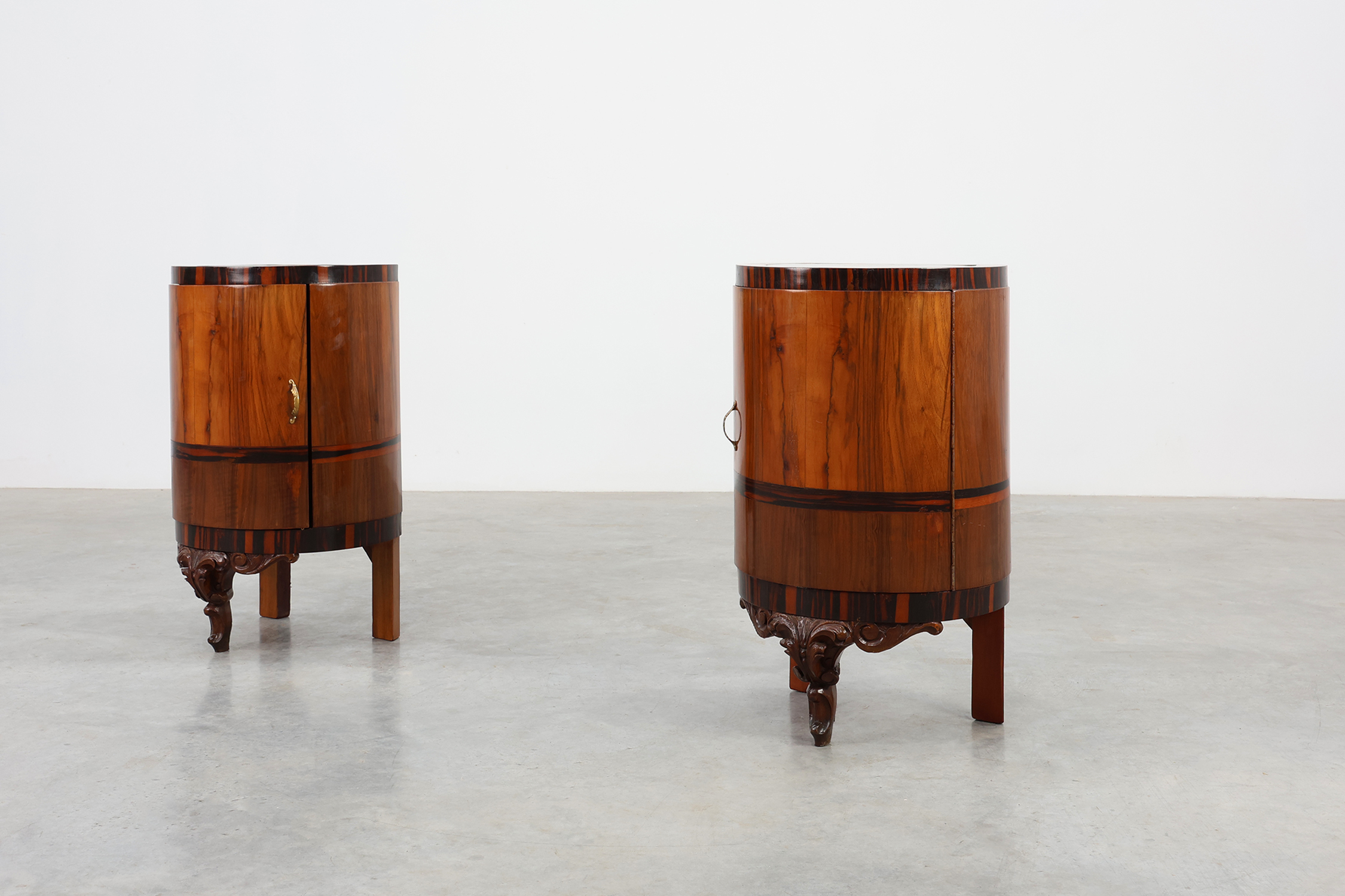Pair walnut and marble Art Deco Nightstands, Italy 1920sthumbnail